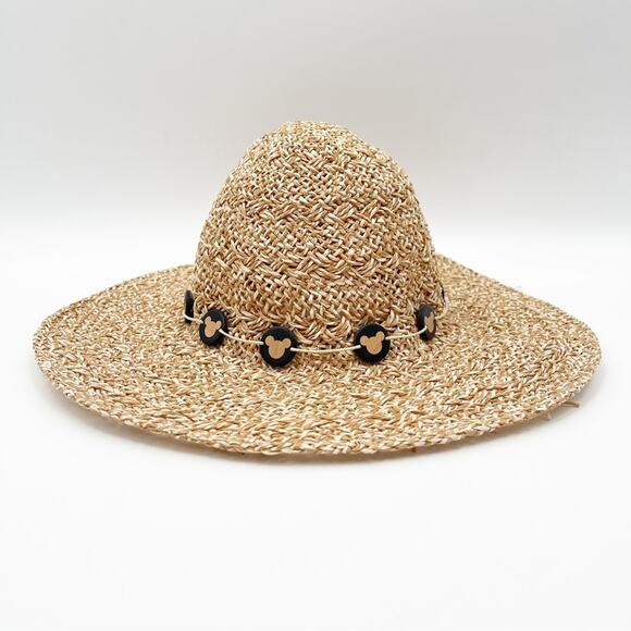 Disney Accessories - DISNEY PARKS Mickey Mouse Hat Floppy Straw Natural Sun Disney World Beach Tan